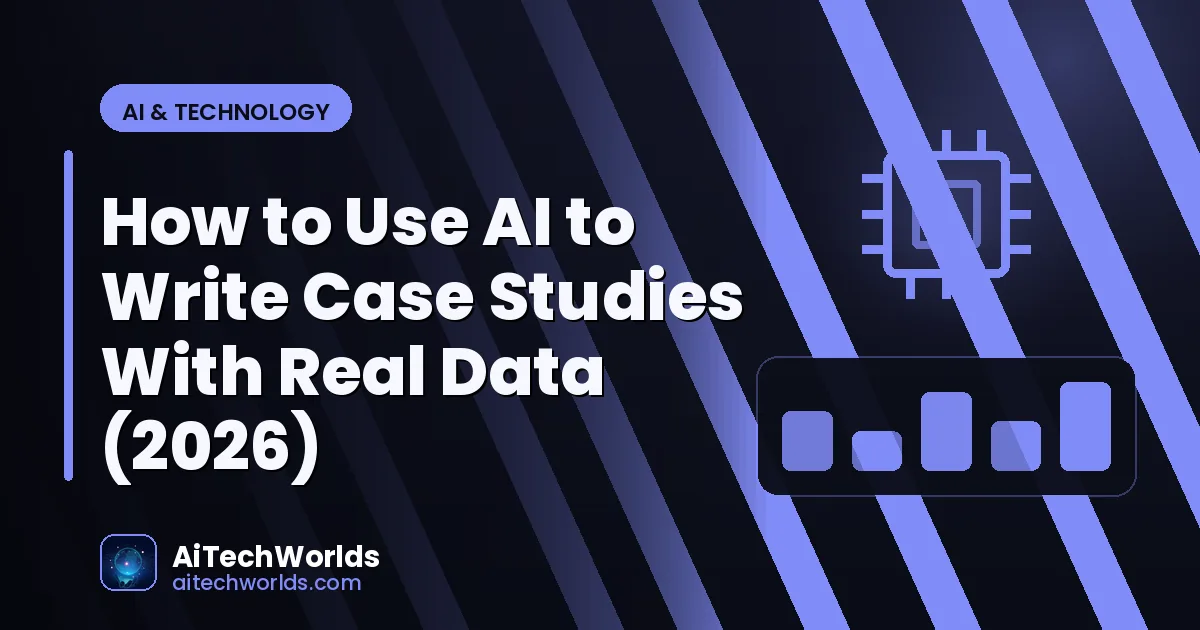 AI writing assistant on laptop screen with text — how to use ai to write case studies with real data AI case study writer