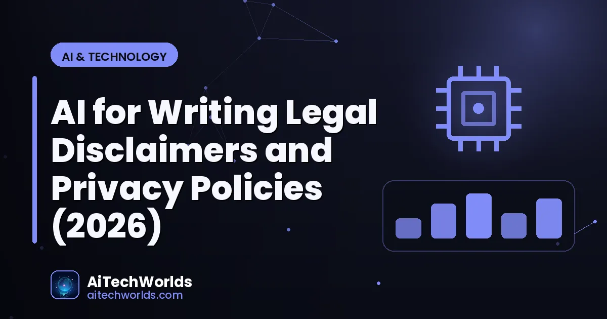 AI writing assistant on laptop screen with text — ai for writing legal disclaimers and privacy AI legal disclaimer generator