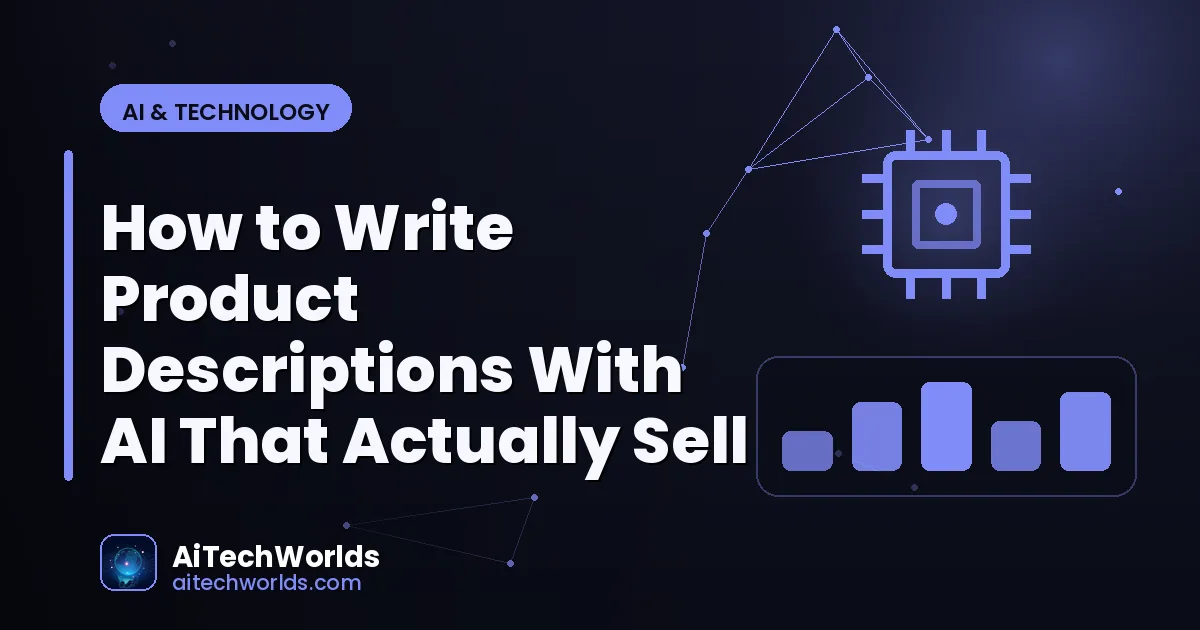 AI writing assistant on laptop screen with text — how to write product descriptions with ai that AI product description